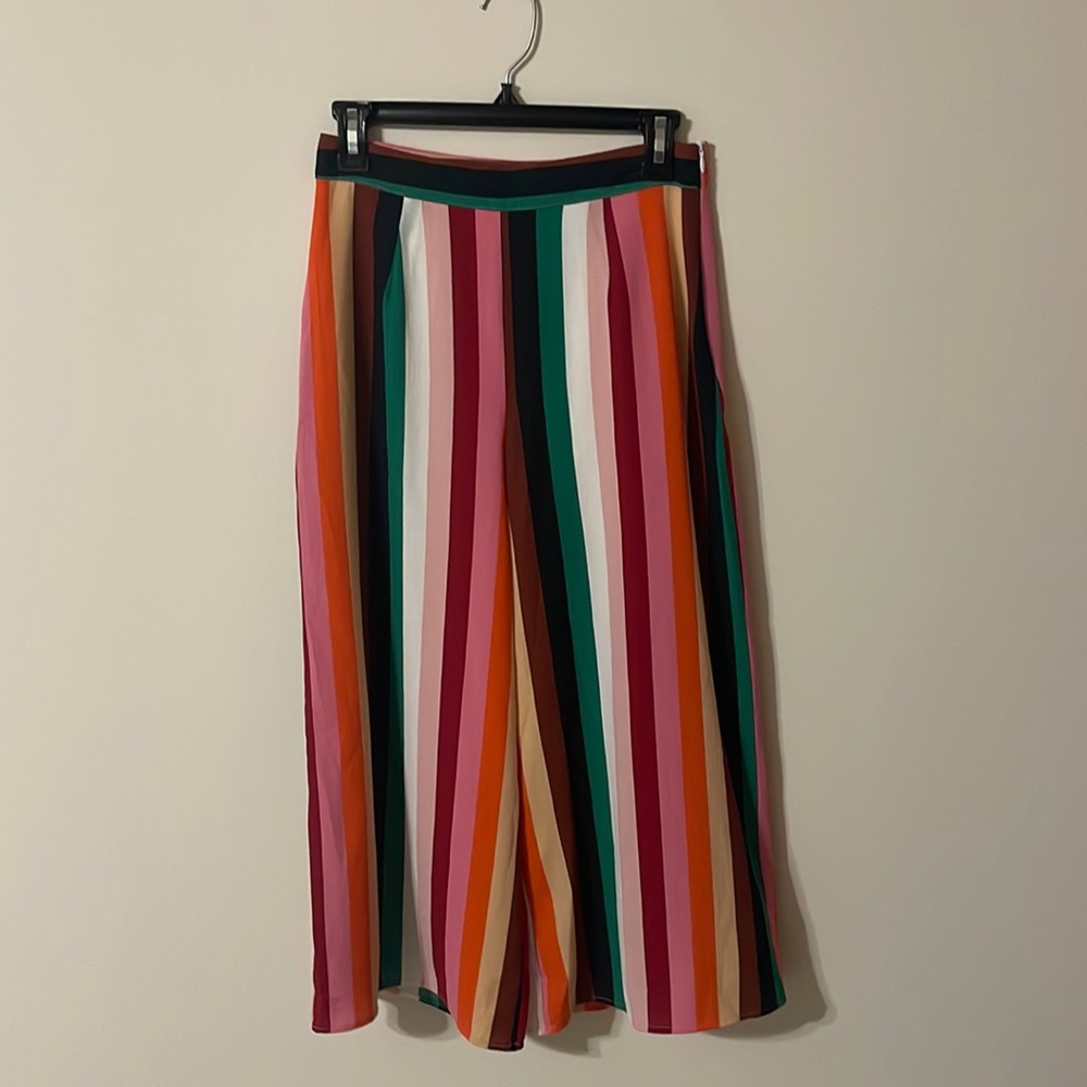 Multi colored striped wide leg cropped trousers